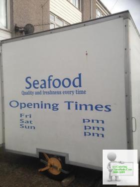 Seafood trailer currently set up and working pitches